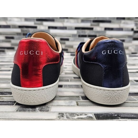 Gucci Poli Black-Multicolor Stripe Diamond Women's Sneakers Size 41 - Picture 6 of 11